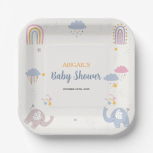 Adorable Elephant Rainbow Baby Shower Paper Plate