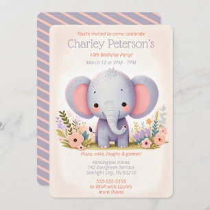 Adorable Elephant Themed Birthday Party for Kids Invitation