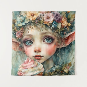 Adorable Elf With a Cupcake Tapestry