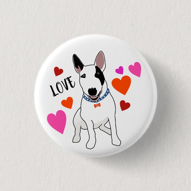 Adorable English Bull Terrier sends his love 3 Cm Round Badge (Front)