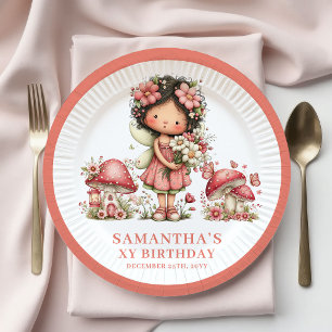 Adorable Fairy 5th Birthday Blush Floral Paper  Plate