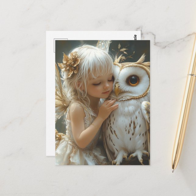 Adorable Fairy and Owl Postcard (Front/Back In Situ)