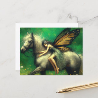 Adorable Fairy Asleep on a Horse Postcard