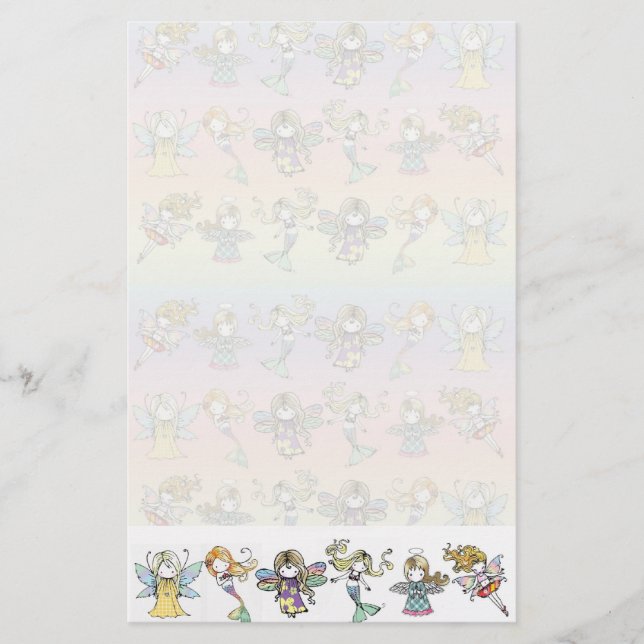 Adorable Fairy Mermaid Angel Stationary Stationery (Front)