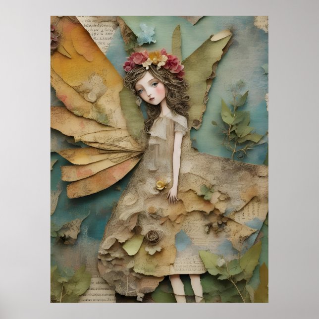 Adorable Fairy Mixed Media Collage Poster (Front)