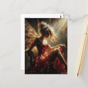 Adorable fairy sitting in a ray of sunshine postcard
