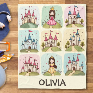 Adorable Fairy Tale Princess and Castle Doodles Fleece Blanket