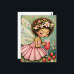 Adorable Fairy With a Sparkling Drink Postcard<br><div class="desc">An adorable little fairy with a sparkling strawberry drink in the strawberry garden fantasy art</div>
