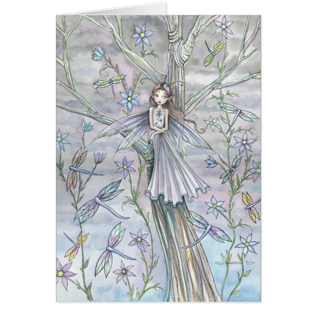 Adorable Fairy with Dragonflies Blank Card (Front)