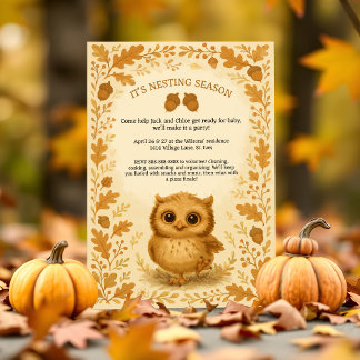 Adorable Fall Nesting Party Whimsical Owl Woodland Invitation
