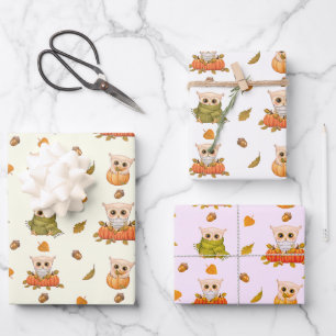 Adorable Fall Owls Wrapping Paper Sheets
