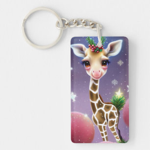 Adorable Fantasy Baby Giraffe with Holly  Key Ring