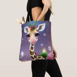 Adorable Fantasy Baby Giraffe with Holly  Tote Bag