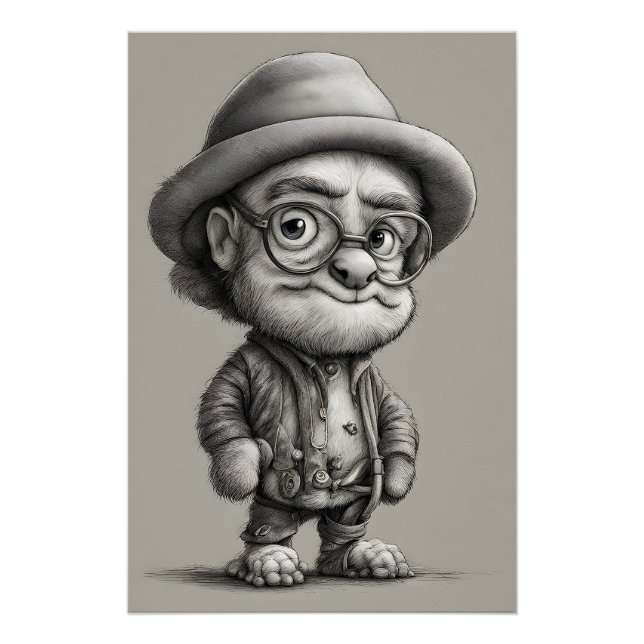 Adorable Fantasy Creature Wearing a Jacket and Hat Poster (Front)