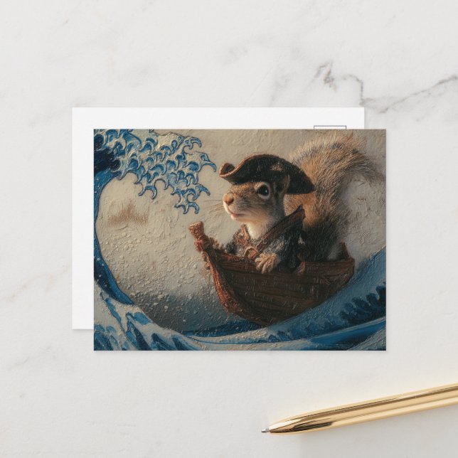 Adorable Fantasy Pirate Squirrel Postcard (Front/Back In Situ)