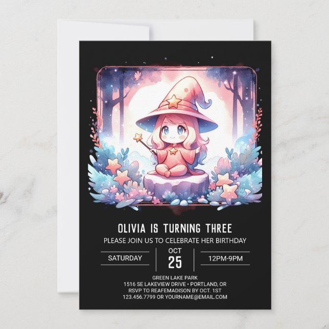 Adorable Fantasy Wizard Birthday Invitation (Front)