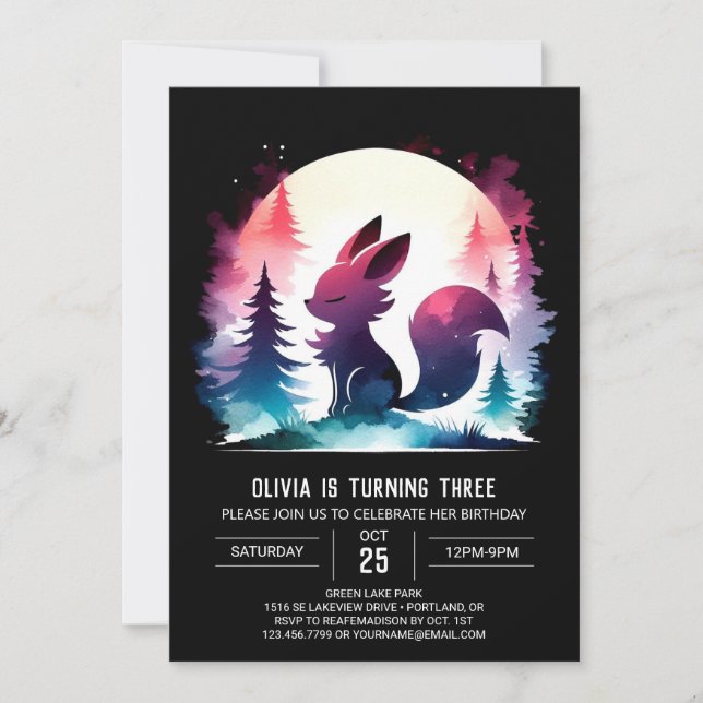 Adorable Fantasy Wolf Birthday Invitation (Front)