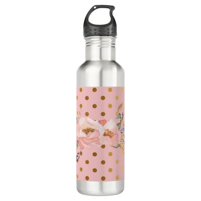 Adorable  Faux Gold Polka Dots Flowers 710 Ml Water Bottle (Front)