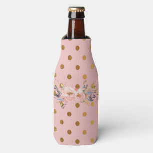 Adorable Faux Gold Polka Dots Flowers Bottle Cooler