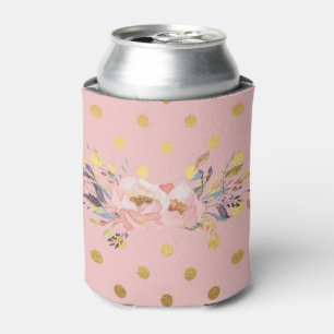 Adorable Faux Gold Polka Dots Flowers Can Cooler
