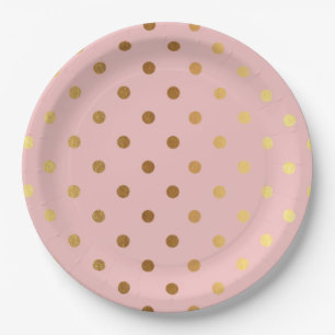 Adorable  Faux Gold Polka Dots Flowers Paper Plate