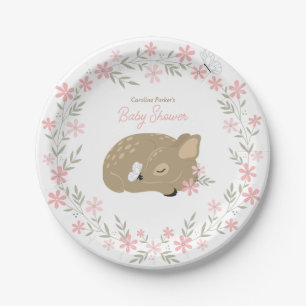 Adorable Fawn Baby Shower Classic Round Sticker Paper Plate
