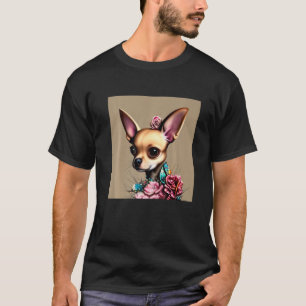 Adorable Fawn Chihuahua with Flowers T-Shirt