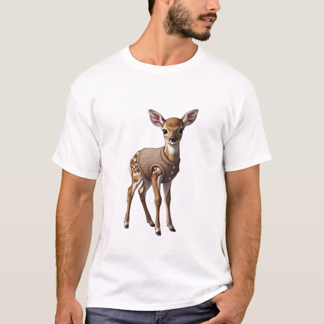 Adorable Fawn Wearing a Knitted Brown Sweater (Front)