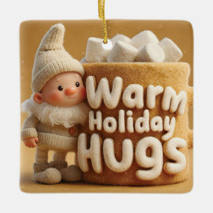 Adorable Felt Gnome with Marshmallow Mug Ceramic Ornament