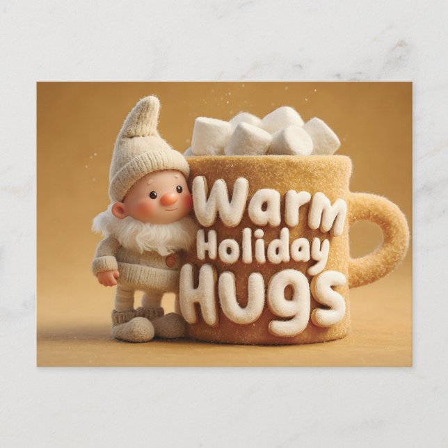 Adorable Felt Gnome with Marshmallow Mug  Postcard (Front)