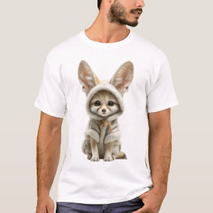 Adorable Fennec Fox in Cosy Knitted Hoodie T-Shirt