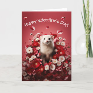 Adorable Ferret in Flowers Valentine's Day Holiday Card