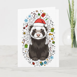 Adorable Ferret in Santa Hat Merry Christmas Card
