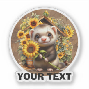 Adorable Ferret with Sunflowers Customizable.