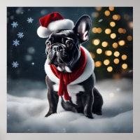 Adorable Festive Christmas French Bulldog in Snow