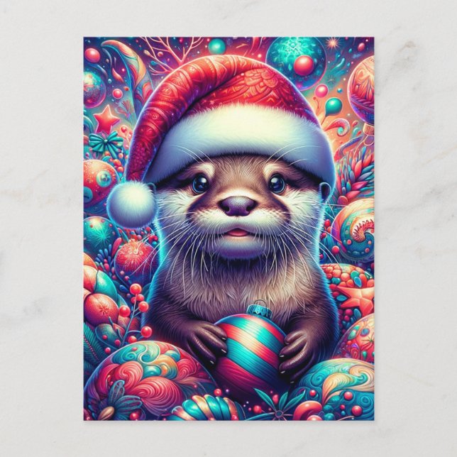 Adorable Festive Christmas Otter Postcard (Front)