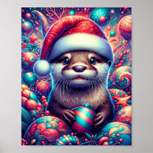 Adorable Festive Christmas Otter Poster