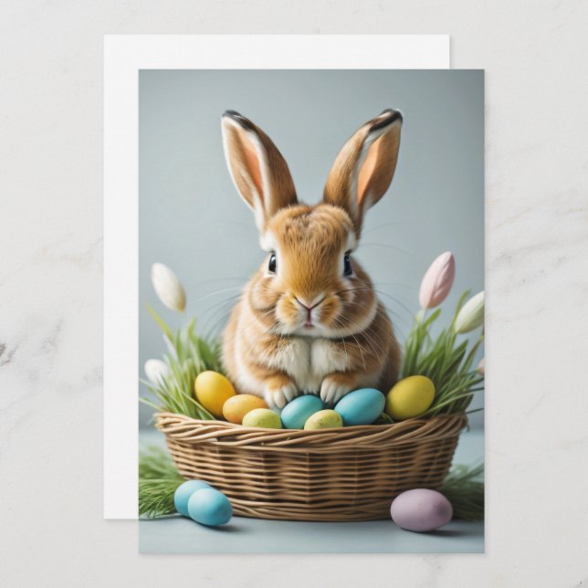 Adorable Festive Little Easter Bunny Holiday Card (Front/Back)
