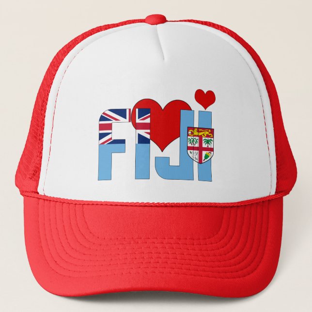 Adorable Fiji Flag Hearts Patriotic Trucker Hat (Front)