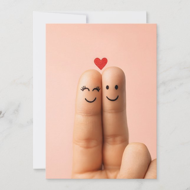 Adorable Finger Couple Art, Cute Finger Faces Invitation (Front)