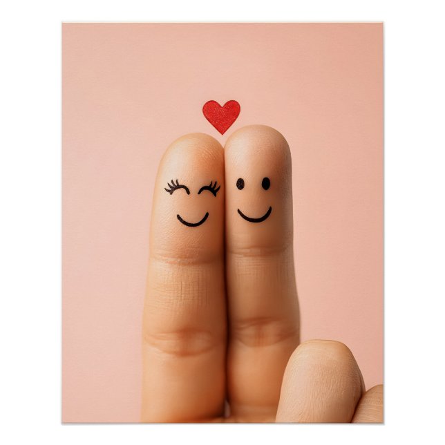 Adorable Finger Couple Art, Cute Finger Faces Poster (Front)