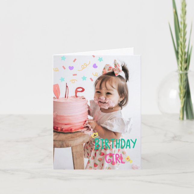 Adorable First Birthday Folded Card (Front)