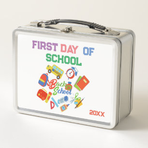 Adorable First Day of School Pattern Metal Lunch Box