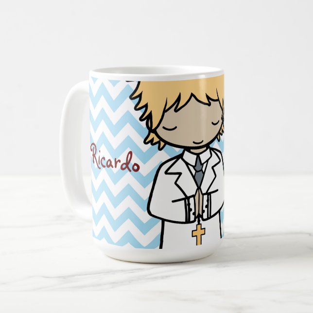 Adorable First Holy Communion blond boy Coffee Mug (Front Left)