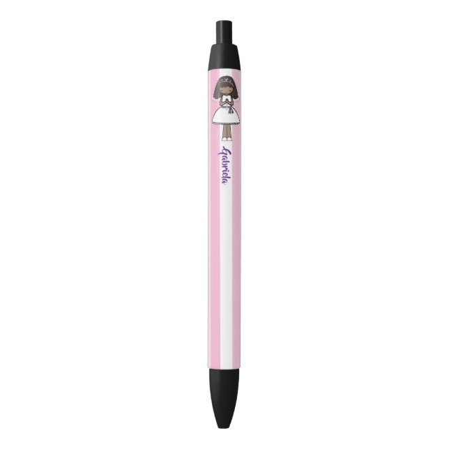 Adorable First Holy Communion brunette girl name Black Ink Pen (Front Vertical)