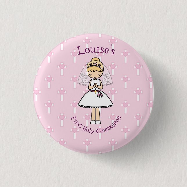 Adorable First Holy Communion little blonde girl 3 Cm Round Badge (Front)