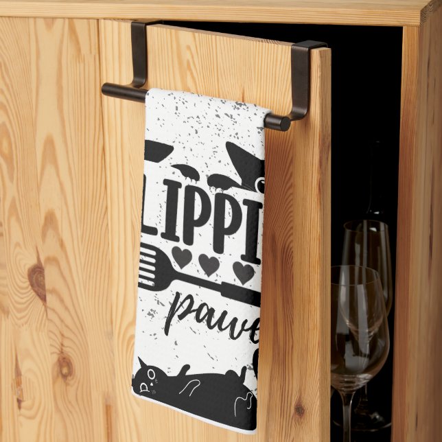 Adorable "Flippin Pawesome" with peeping cats Tea Towel (Thirds Fold)