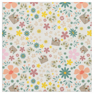 Adorable floral and animals girly fabric white