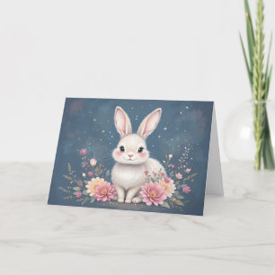 Adorable Floral Bunny Easter  Holiday Card