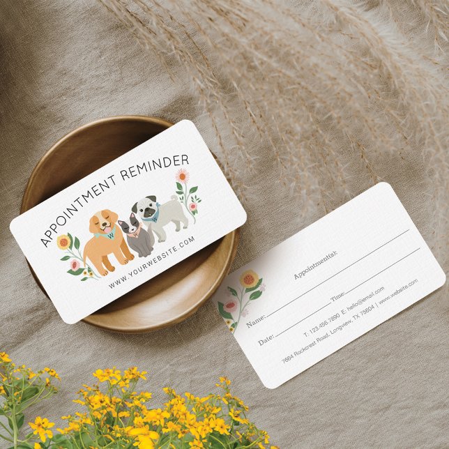 Adorable Floral Dog & Cat Pet Care Services White Appointment Card (Adorable Floral Dog & Cat Pet Care Services White Appointment Card)